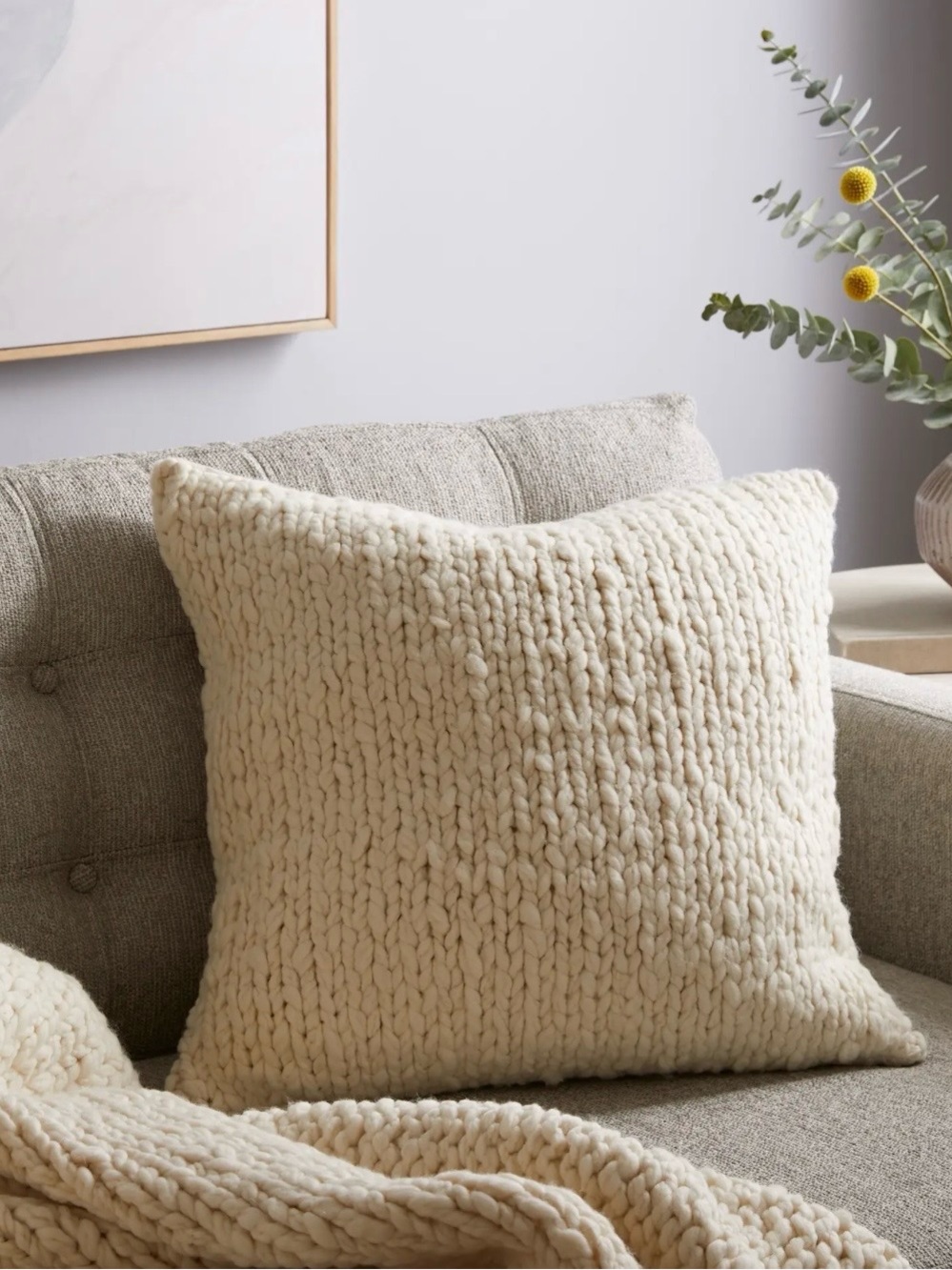 NWT Quince Chunky Hand Knit Wool Pillow Cover, Ivory, 20 X 20
